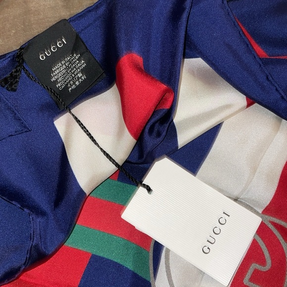 New unisex Gucci logo sylvie stripe silk scarf - Picture 5 of 12